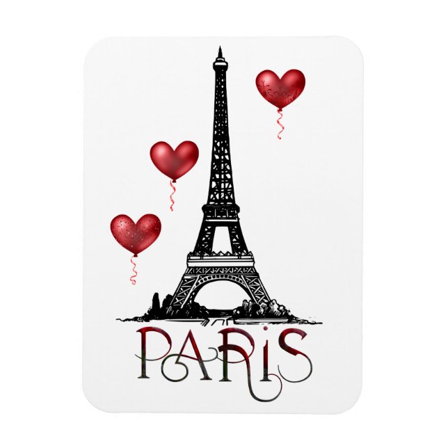 Paris, Eiffel Torn och Red Heart-ballonger Magnet (Vertikal)