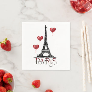 Paris, Eiffel Torn och Red Heart-ballonger Pappersservett