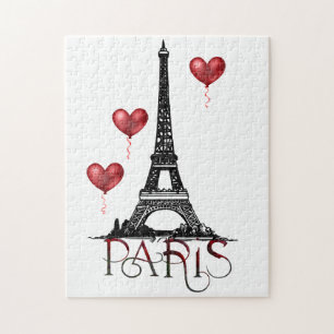 Paris, Eiffel Torn och Red Heart-ballonger Pussel
