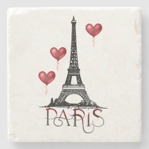 Paris, Eiffel Torn och Red Heart-ballonger Stenunderlägg