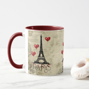 Paris, Eiffel Torn och Red Heart Parchment Mugg