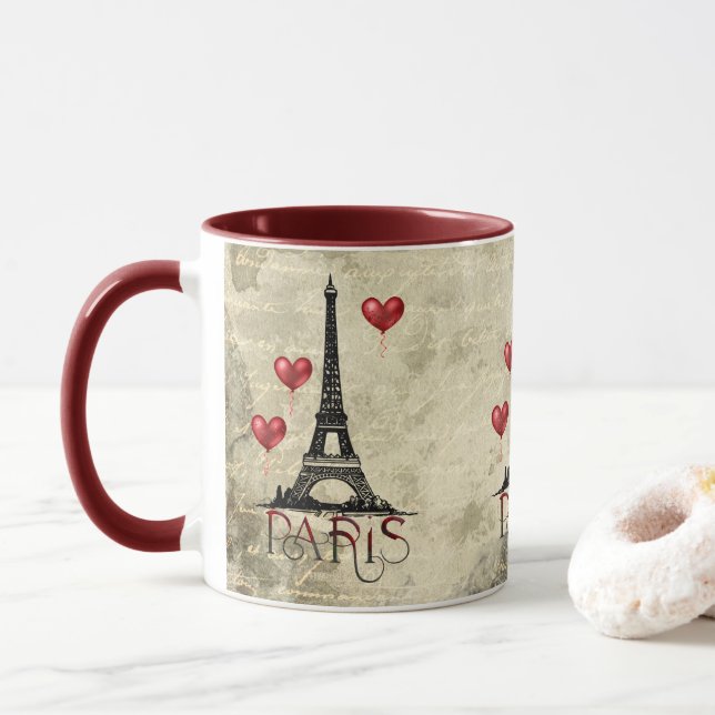 Paris, Eiffel Torn och Red Heart Parchment Mugg (Med munk)