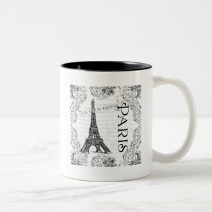 Paris Eiffel Torn och Scrollsar Två-Tonad Mugg