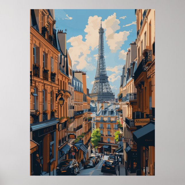 Paris Eiffel Torn Panoramic View Poster (Framsidan)