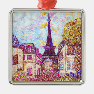 Paris Eiffel Torn Pointillism liggande Julgransprydnad Metall