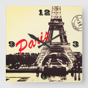 Paris Eiffel torn Poster Fyrkantig Klocka
