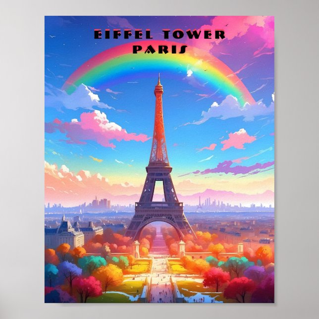 Paris Eiffel Torn Rainbow Himlar Poster (Framsidan)