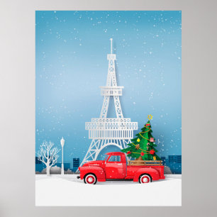 Paris Eiffel Torn Red Lastbil jul Poster
