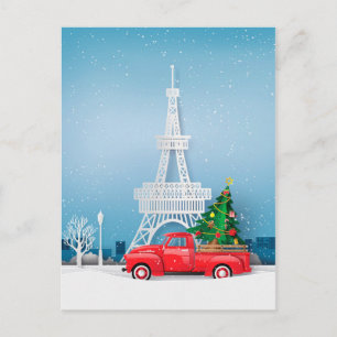Paris Eiffel Torn Red Lastbil jul Vykort