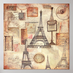 Paris Eiffel Torn Retro Vintage Wall Art Poster