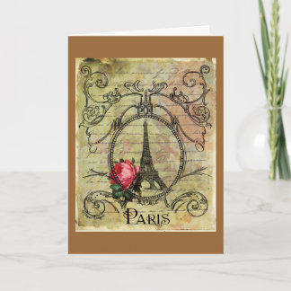 Paris Eiffel Torn & Röd ros Steampunk Kort
