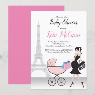 Paris Eiffel Torn Rosa Baby Shower-inbjudan Inbjudningar