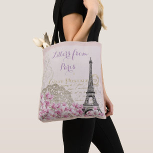 PARIS EIFFEL TORN, ROSA BLOM- ROMANTIKERBREV TYGKASSE