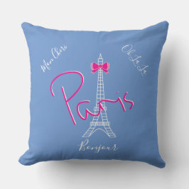 Paris, Eiffel Torn Rosa Bow Fransk Modern Blue Kudde