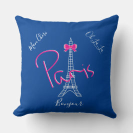 Paris, Eiffel Torn Rosa Bow Fransk Modern Blue Kudde