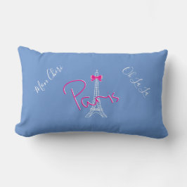 Paris, Eiffel Torn Rosa Bow Fransk Modern Blue Lumbarkudde