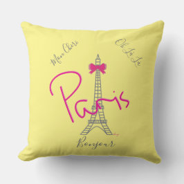 Paris, Eiffel Torn Rosa Bow Fransk Modern Gult Kudde