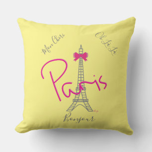 Paris, Eiffel Torn Rosa Bow Fransk Modern Gult Kudde