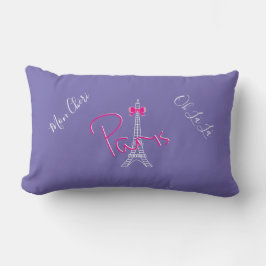 Paris, Eiffel Torn Rosa Bow Fransk Modern Lila Lumbarkudde