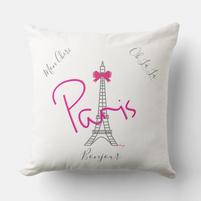 Paris, Eiffel Torn Rosa Bow Fransk Modern White Kudde (Framsida)