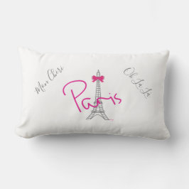 Paris, Eiffel Torn Rosa Bow Fransk Modern White Lumbarkudde