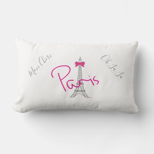 Paris, Eiffel Torn Rosa Bow Fransk Modern White Lumbarkudde (Framsida)