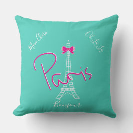 Paris, Eiffel Torn Rosa Bow Modern Turquise Kudde