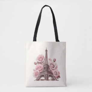 Paris Eiffel Torn & Rosa ros Tygkasse