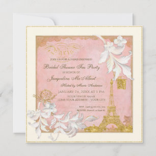 Paris Eiffel Torn Rosa vid Guld Elegant Möhippa Te Inbjudningar