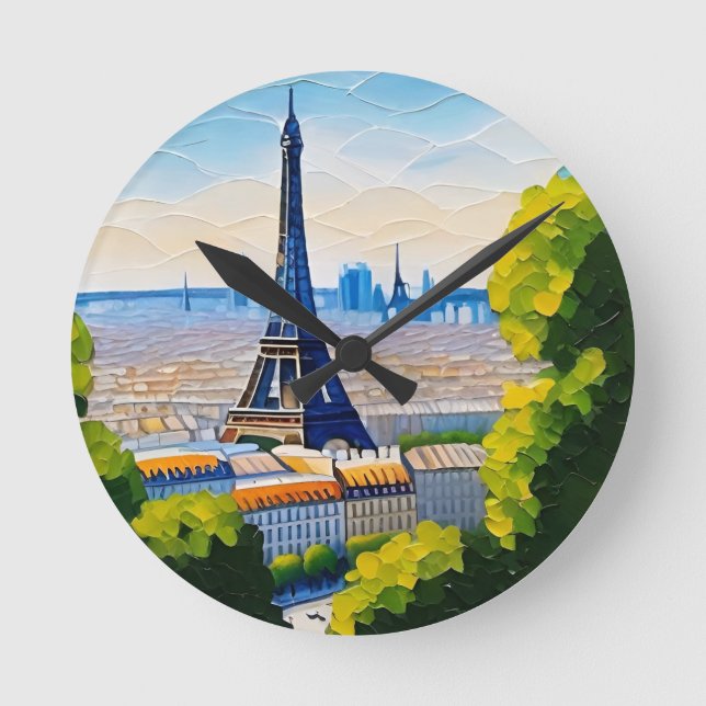 Paris Eiffel Torn Rund Klocka (Framsida)