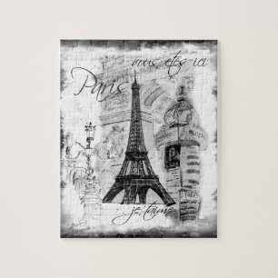 Paris Eiffel Torn Scene Collage Black & White Pussel