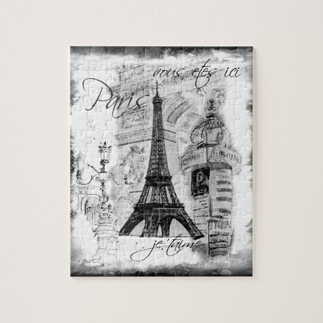 Paris Eiffel Torn Scene Collage Black & White Pussel (Vertikal)