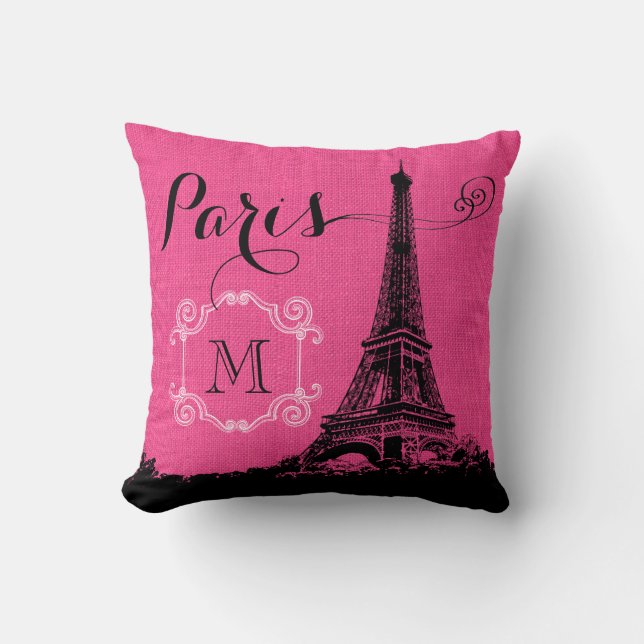 Paris Eiffel Torn Shock rosa Monogram Kudde (Framsida)