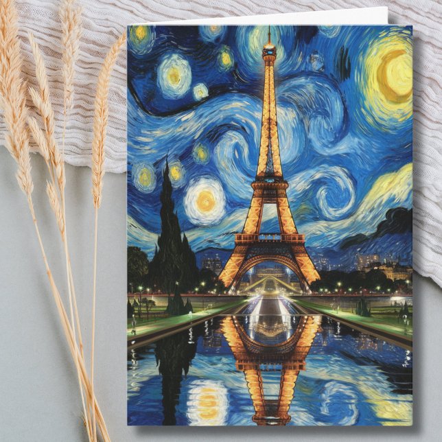 Paris Eiffel Torn Van Gogh stil födelsedag söt Kort (Skapare uppladdad)