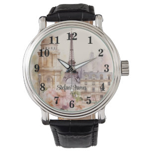 Paris Eiffel Torn Vintage Watercolor Travel Armbandsur