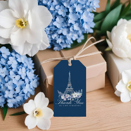 Paris Eiffel Torn Watercolor Blommigt Navy Bröllop Presentetikett