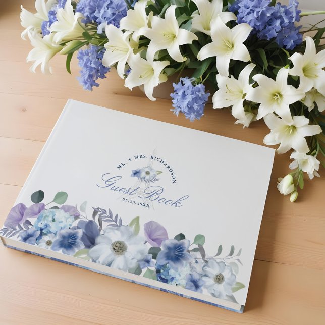 Paris Eiffel Torn Watercolor Blommigt White Bröllo Gästböcker (Paris Eiffel Tower Watercolor Floral White Wedding Guest Book)