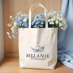 Paris Eiffel Torn Watercolor Blommigt White Bröllo Tygkasse