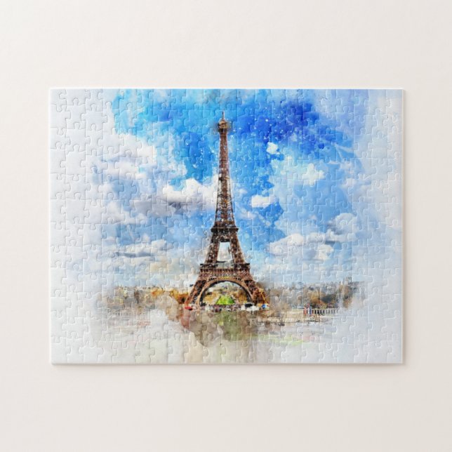Paris Eiffel Torn Watercolor Pawarden Pussel (Horisontell)