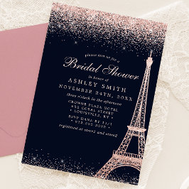 Paris Eiffel-tornet Rosa Guld Glitter Bröllopsfest Inbjudningar