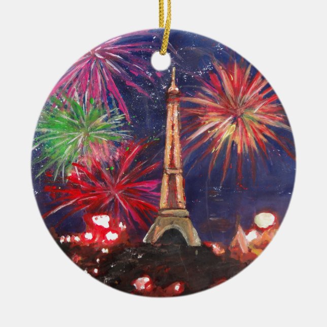 Paris Eiffel tornstad av kärlek med nya Silvester Julgransprydnad Keramik (Framsidan)