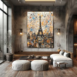 Paris Eiffel Tower Abstract Drip Painting  Poster<br><div class="desc">Capture the spirit of the City of Light with this high-energy abstract portrait of the Eiffel Tower. This design features bold, expressive paint drips and thick impasto textures in a striking palette of teal, orange, and white. A perfect blend of classic architecture and modern urban art, this piece makes a...</div>