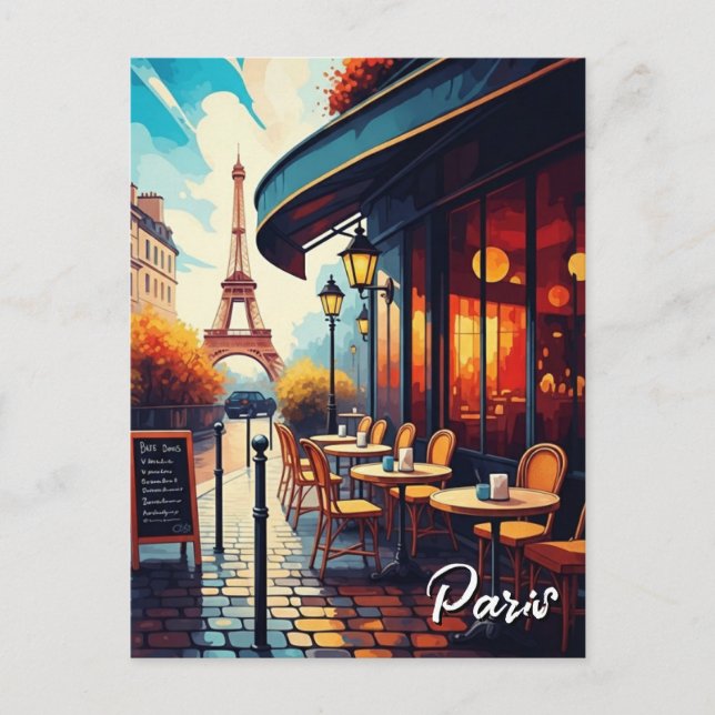 Paris Eiffel Tower from a cafe Postcard Vykort (Framsida)
