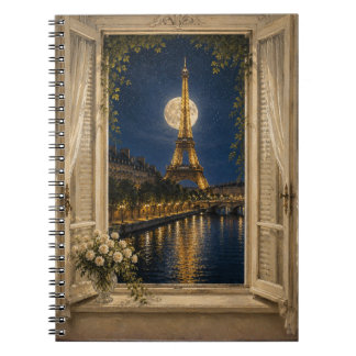 Paris Eiffel Tower Full Moon Night Oil Painting Anteckningsbok