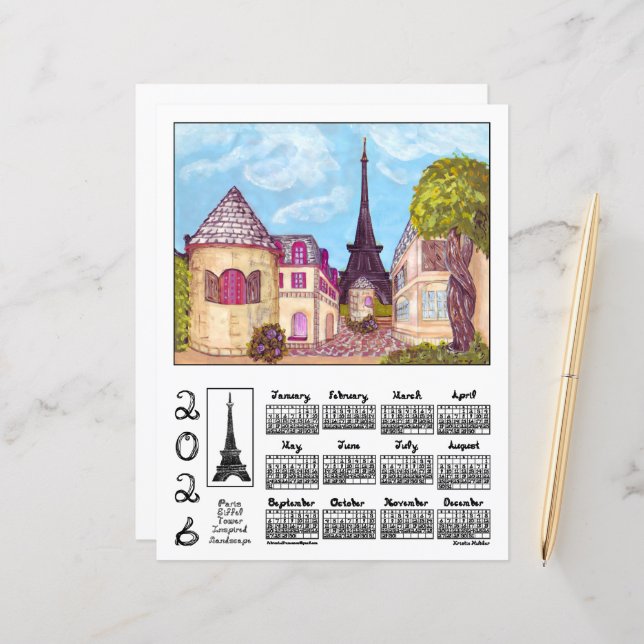 Paris Eiffel Tower Landscape 2026 Calendar Paper (Fram/Back In Situ)
