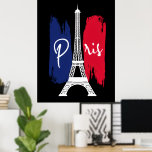 Paris Eiffel Tower  Poster<br><div class="desc">Stylish artistic design featuring the Eiffel Tower with bold blue and red brush strokes,  showcasing the word "Paris" in a modern,  handwritten font.</div>