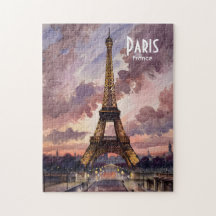 Paris Eiffel Tower Twilight Watercolor Custom Text