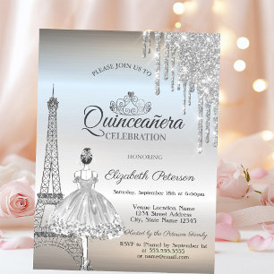 Paris Eiffeltorn,Dropar,Ballerina Quinceañera Inbjudningar