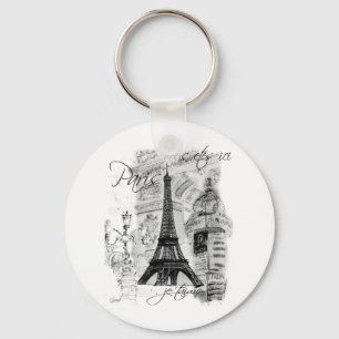 Paris Eiffeltorn Fransk Scen Collage Nyckelring