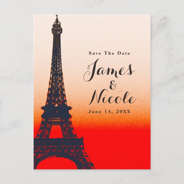 Paris Eiffeltorn Orange Solnedgång Spara datum Meddelande Vykort (Framsida)